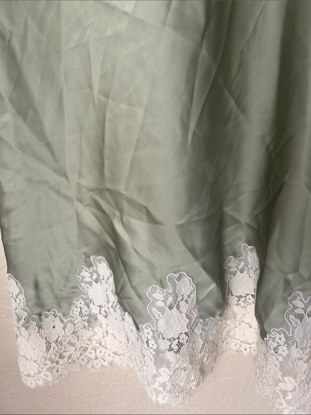 NWT house of Harlow pistachio green satin lace trim slip skirt - Picture 3 of 6